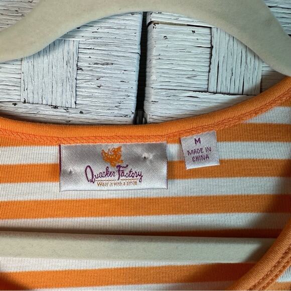 Quacker Factory 3/4 sleeve T-shirt orange white stripe sequin, hot pink flamingo - Picture 4 of 8